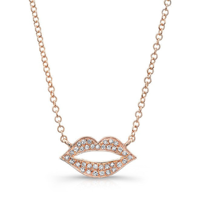 14KT Rose Gold Diamond Lips Necklace