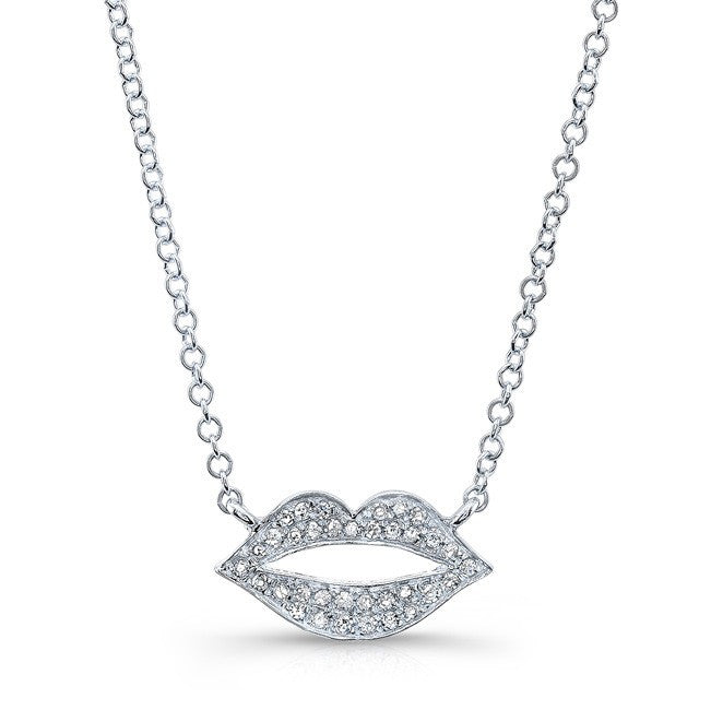 14KT White Gold Diamond Lips Necklace
