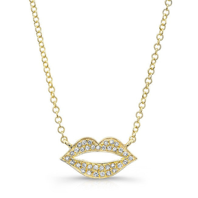 14KT Yellow Gold Diamond Lips Necklace