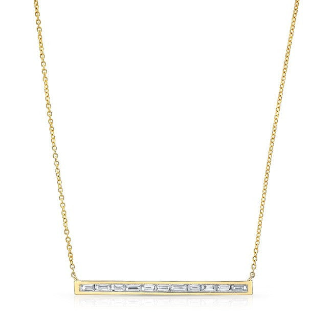 14KT Yellow Gold  Diamond Baguette Thin Bar Necklace