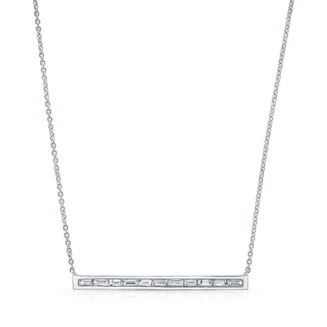 14KT White Gold  Diamond Baguette Thin Bar Necklace