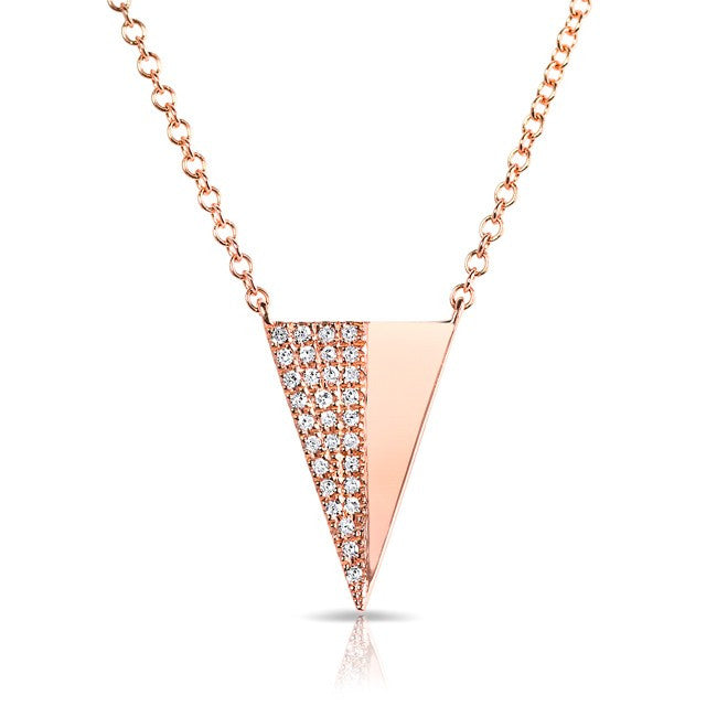 14KT Rose Gold Half Diamond Long Triangle Necklace