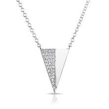 14KT White Gold Half Diamond Long Triangle Necklace