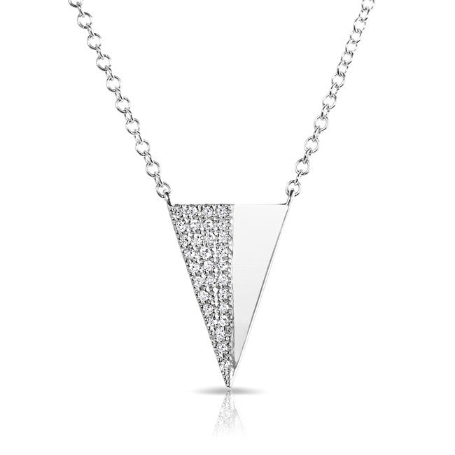 14KT White Gold Half Diamond Long Triangle Necklace