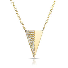 14KT Yellow Gold Half Diamond Long Triangle Necklace