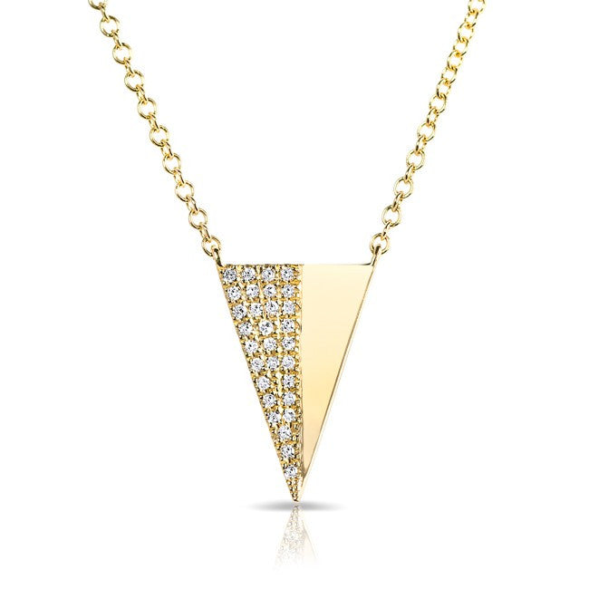 14KT Yellow Gold Half Diamond Long Triangle Necklace