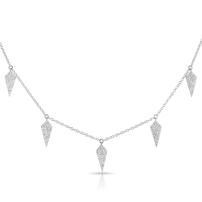 14KT White Gold Diamond Medium Shield Drops Necklace
