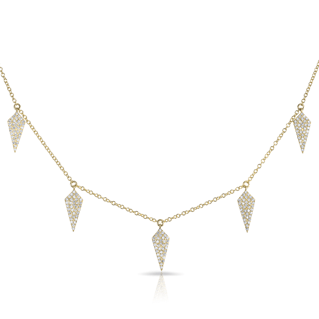14KT Yellow Gold Diamond Medium Shield Drops Necklace