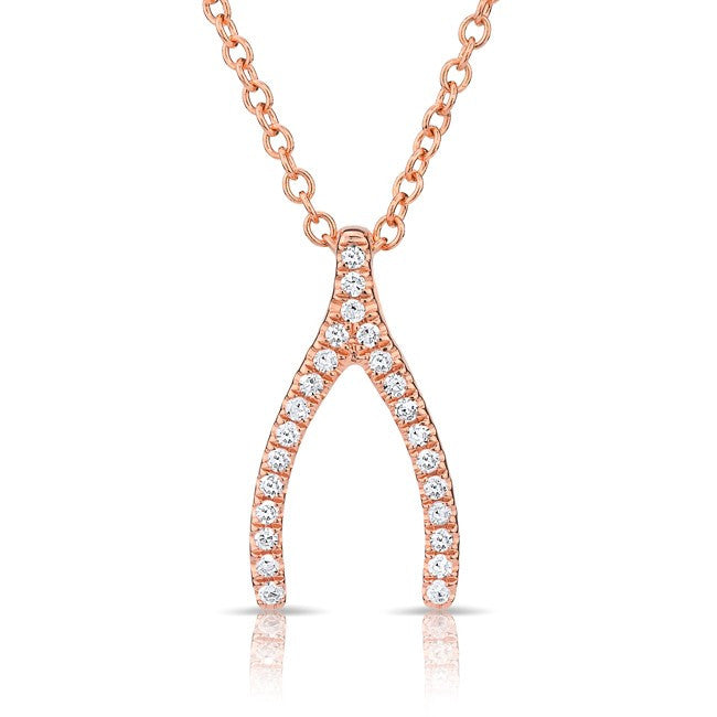 14KT Rose Gold Diamond Wishbone Necklace