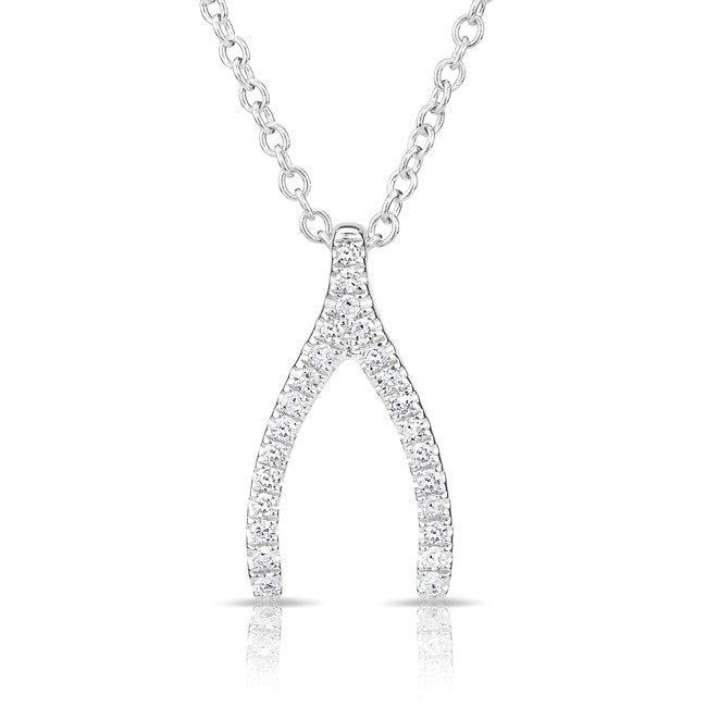 14KT White Gold Diamond Wishbone Necklace
