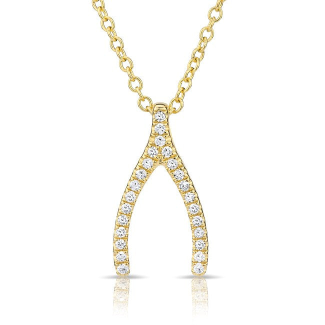 14KT Yellow Gold Diamond Wishbone Necklace