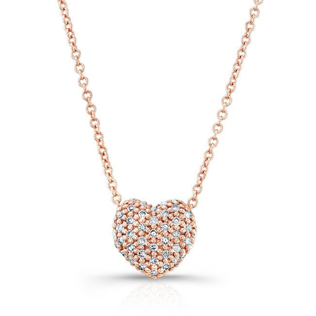 14KT Rose Gold Diamond Rounded Heart Necklace