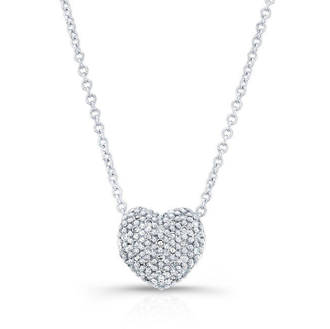 14KT White Gold Diamond Rounded Heart Necklace
