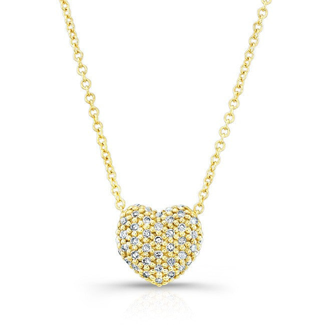 14KT Yellow Gold Diamond Rounded Heart Necklace