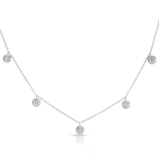 14KT White Gold Rounded Diamond Discs Droplets Necklace