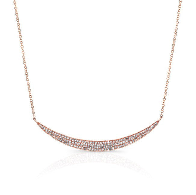 14KT Rose Gold Diamond Wide Crescent Necklace