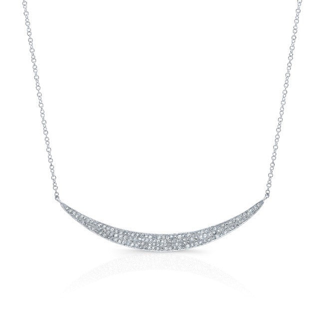 14KT White Gold Diamond Wide Crescent Necklace