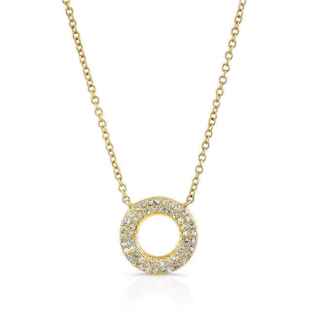 14KT Yellow Gold Diamond Open Circle Necklace
