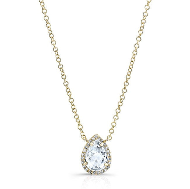 14KT Yellow Gold Pear White Topaz Diamond Necklace