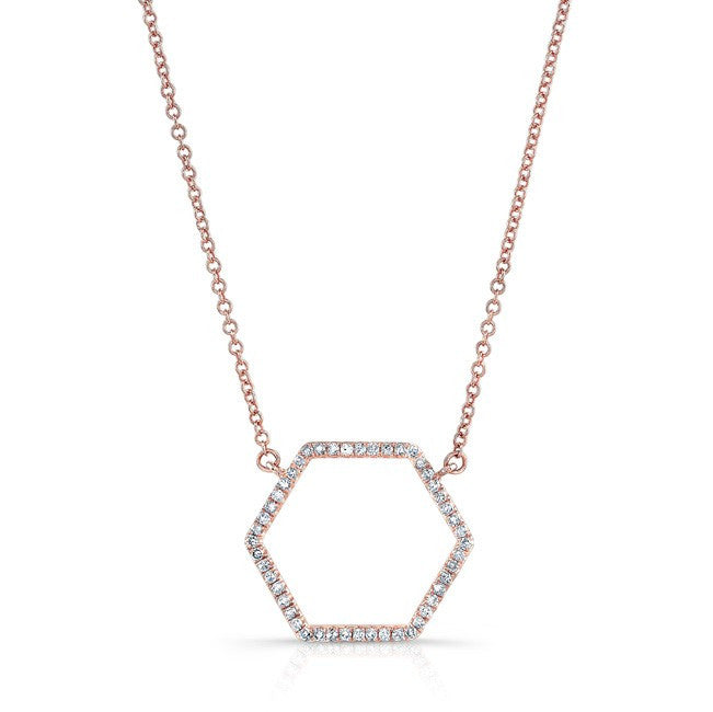 14KT Rose Gold Diamond Hexagon Shaped Necklace