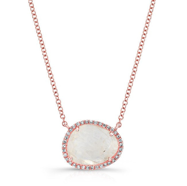 14KT Rose Gold Moonstone Diamond Necklace