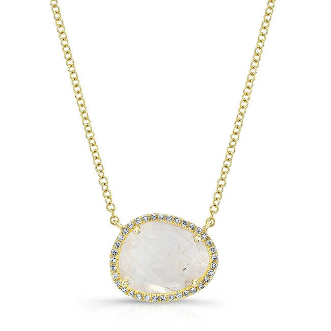 14KT Yellow Gold Moonstone Diamond Necklace