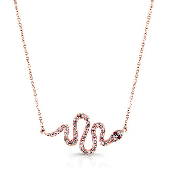 14KT Rose Gold Ruby Eye Diamond Snake Necklace