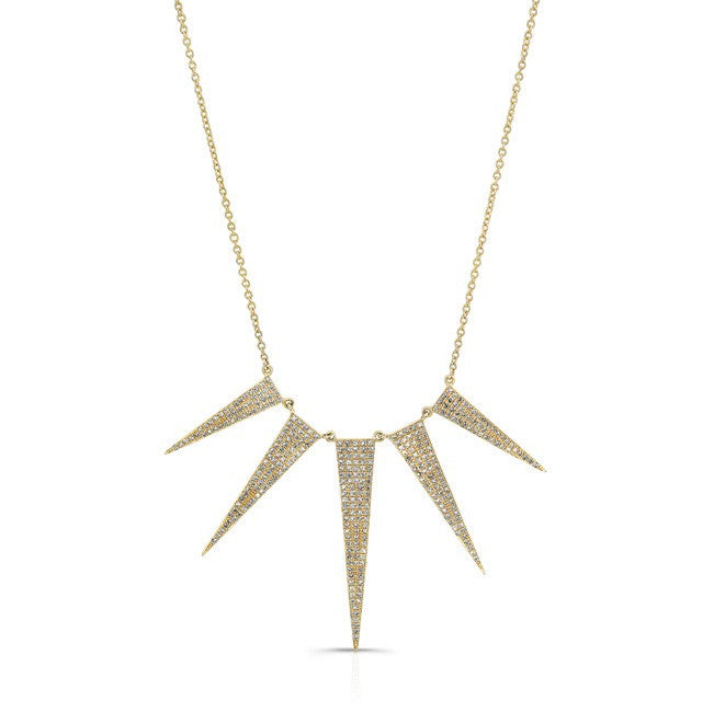 14KT Yellow Gold Diamond 5 Spike Necklace