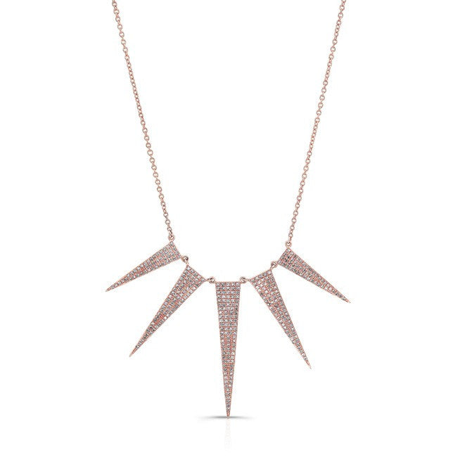 14KT Rose Gold Diamond 5 Spike Necklace