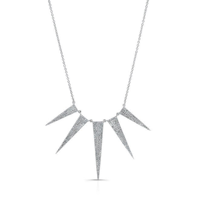 14KT White Gold Diamond 5 Spike Necklace