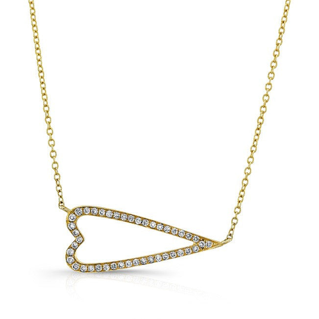 14KT Yellow Gold Diamond Sideways Heart Necklace