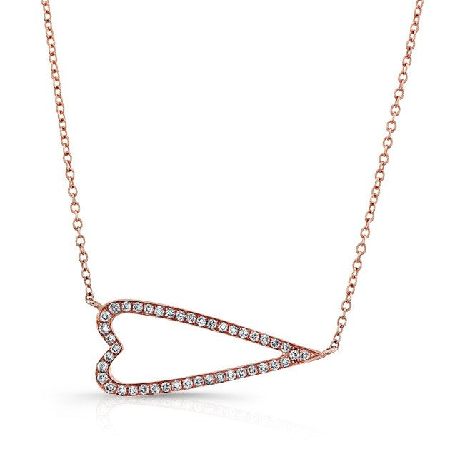 14KT Rose Gold Diamond Sideways Heart Necklace