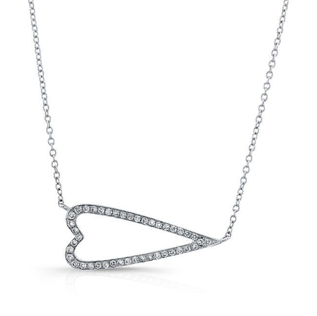 14KT White Gold Diamond Sideways Heart Necklace