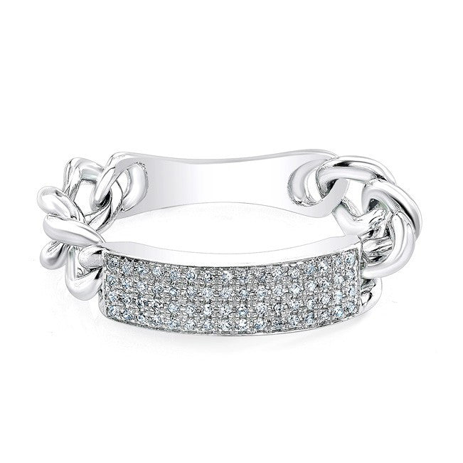 14KT White Gold Diamond ID Tag Ring