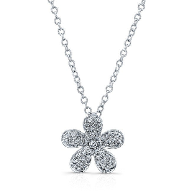 14KT White Gold Diamond Flower Necklace