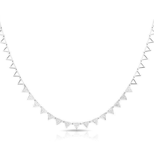 14KT White Gold Diamond Triangle Link Necklace