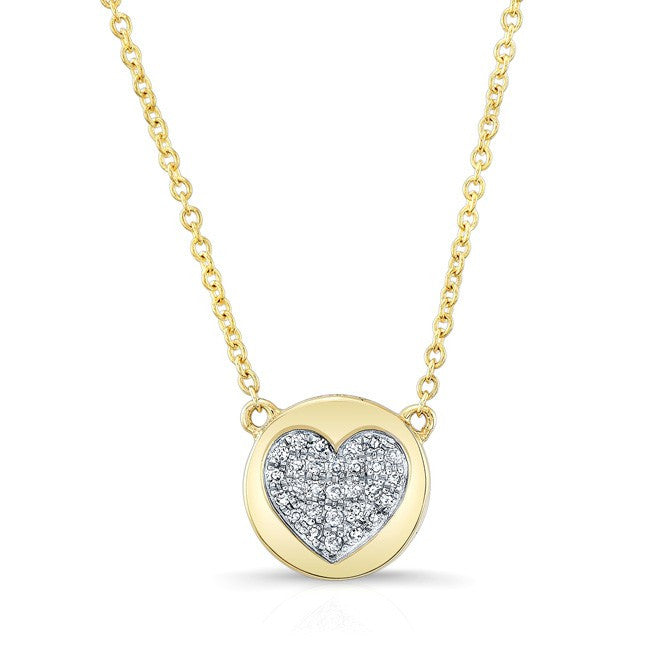 14KT Yellow Gold Diamond 2 Sided Heart & Disc Necklace