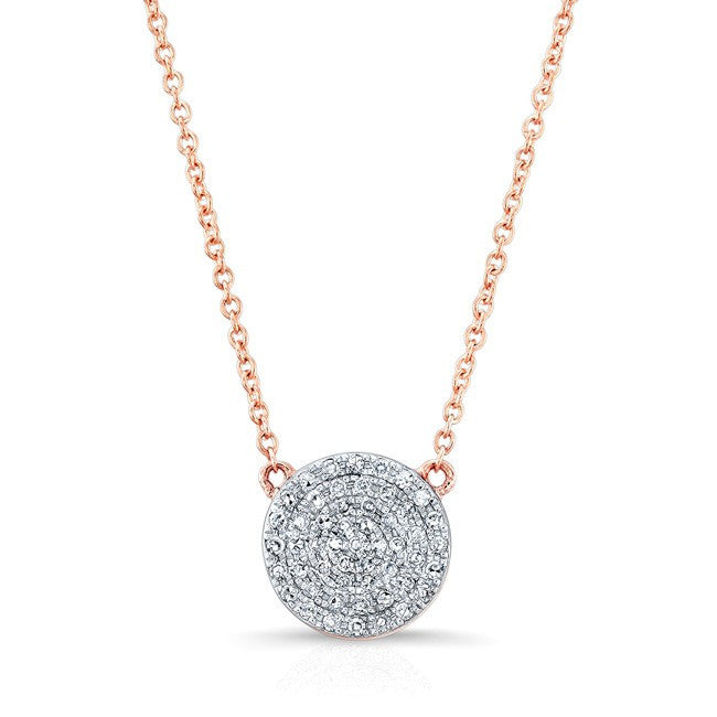 14KT Rose Gold Diamond 2 Sided Heart & Disc Necklace