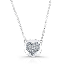 14KT White Gold Diamond 2 Sided Heart & Disc Necklace