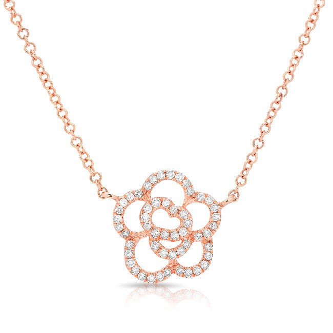 14KT Rose Gold Diamond Camellia Flower Necklace