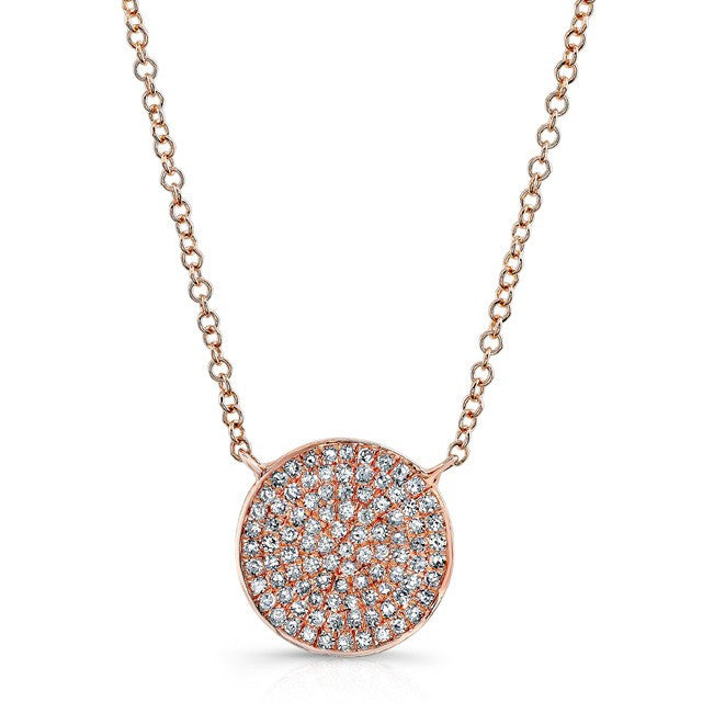 14KT Rose Gold Diamond Medium Disc Necklace