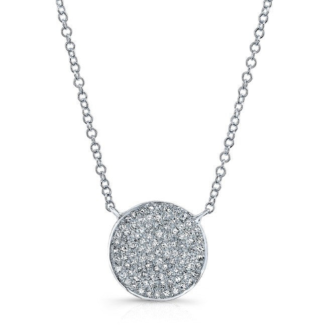 14KT White Gold Diamond Medium Disc Necklace