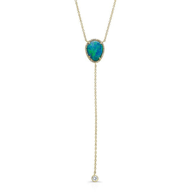 14KT Yellow Gold Opal Diamond Flirt Lariat Necklace