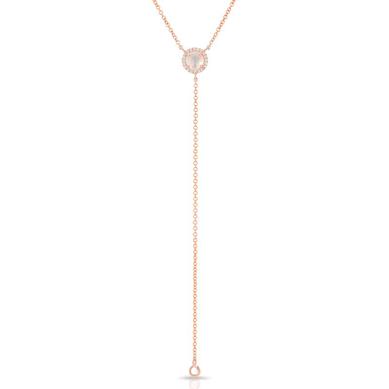 14KT Rose Gold Moonstone Diamond Flirt Lariat Necklace