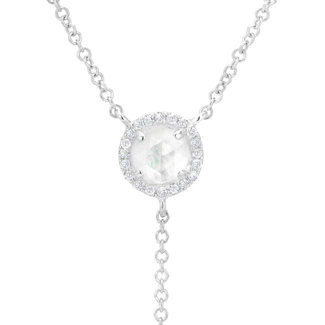 14KT White Gold Moonstone Diamond Flirt Lariat Necklace