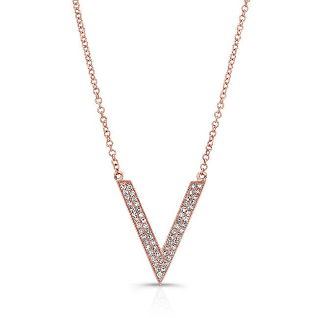 14KT Rose Gold Diamond V Necklace