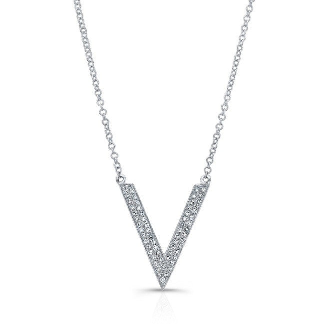 14KT White Gold Diamond V Necklace