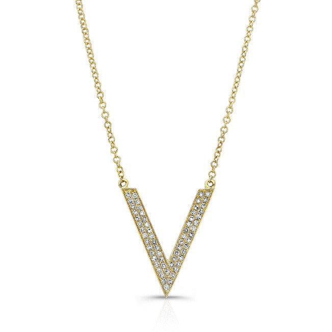14KT Yellow Gold Diamond V Necklace