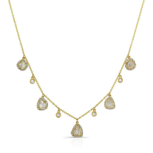 14KT Yellow Gold Diamond Slice and White Sapphire Necklace