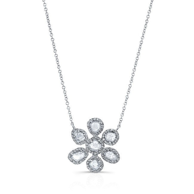 14KT White Gold Mae Large Diamond Slice Necklace